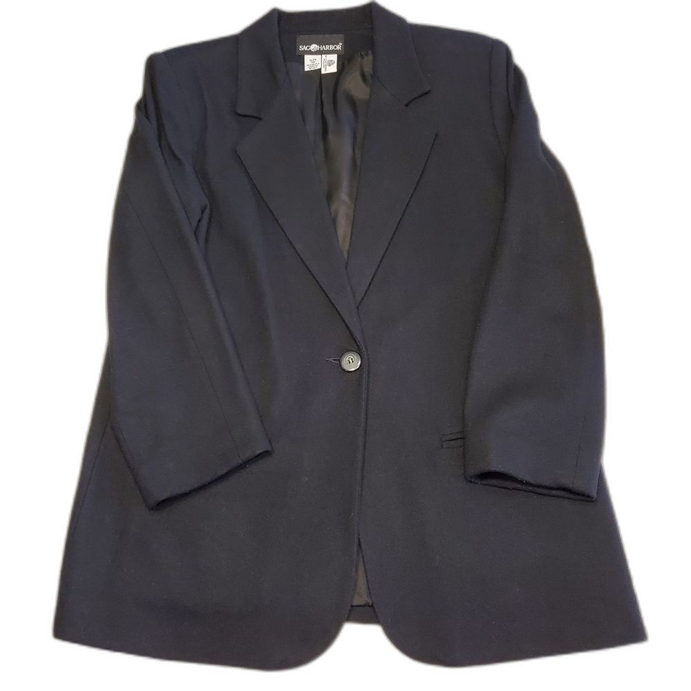 Sag Harbor 2 PC Black Lined Suit Jacket and Lined Skirt 100% Wool